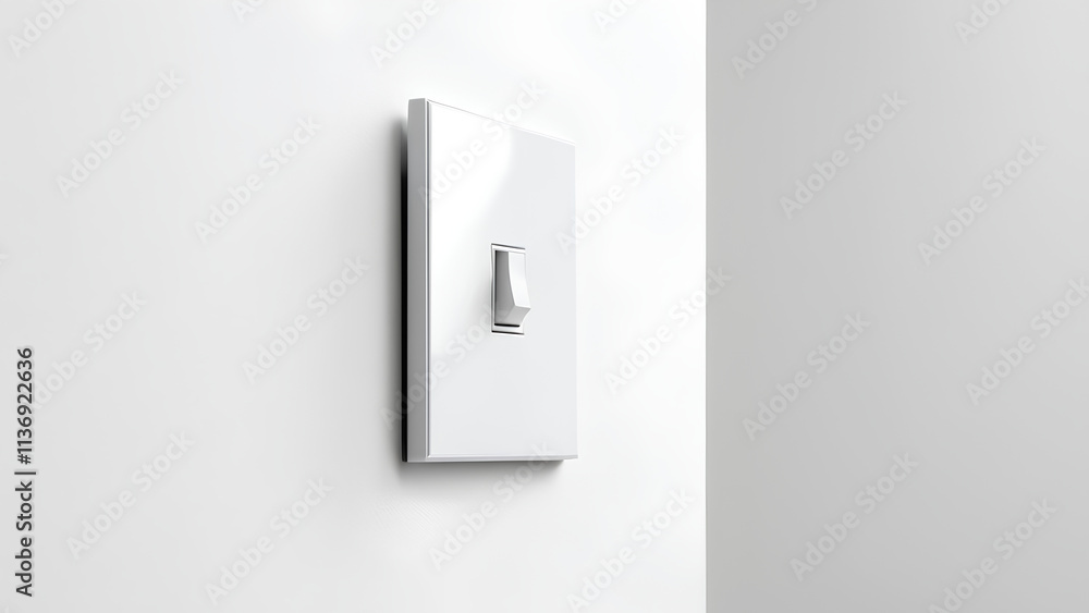 Simple white modern on off switch on the white wall used to turn on electrical appliances Simple white modern on off switch on the white wall used to turn on electrical appliances
