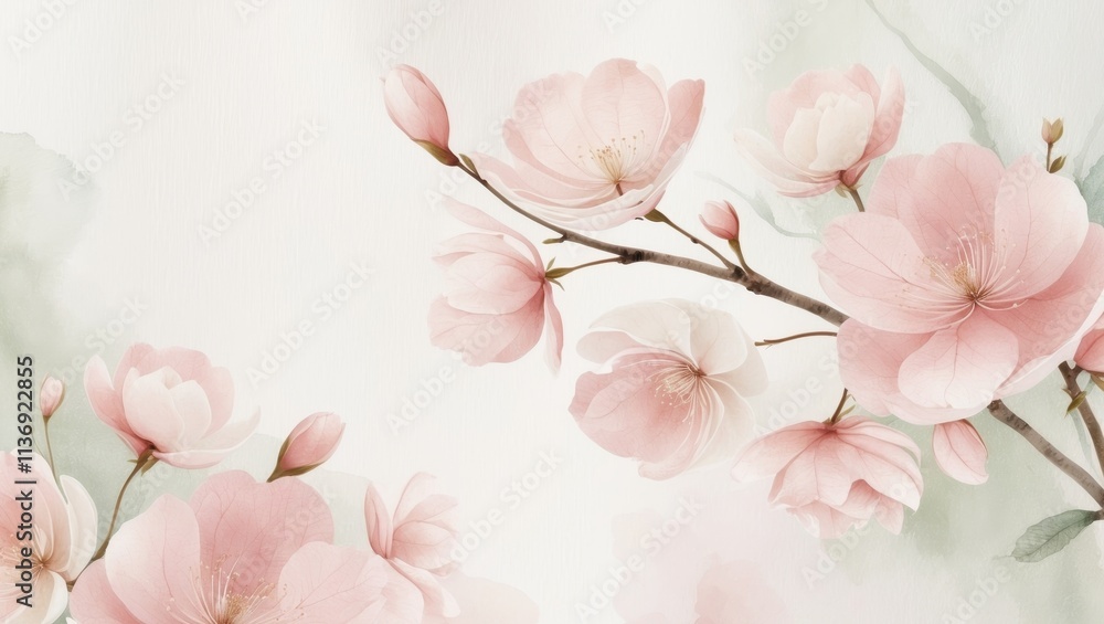 Obraz premium Delicate Pink Blossoms on a Watercolor Background