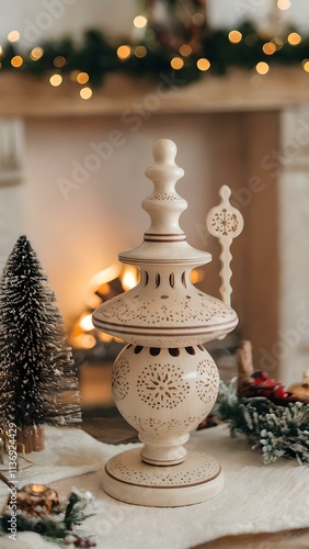 Handcrafted Wooden Christmas Decorations with Warm Lighting - Vertical Format