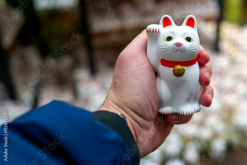 Gotokuji Temple: Tokyo's Birthplace of Maneki Neko 'Lucky Cat' Shinto Shrine for good fortune and Cat Lovers. Porcelain figure and temple details