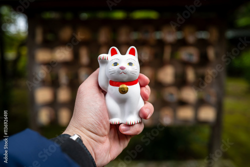 Gotokuji Temple: Tokyo's Birthplace of Maneki Neko 'Lucky Cat' Shinto Shrine for good fortune and Cat Lovers. Porcelain figure and temple details