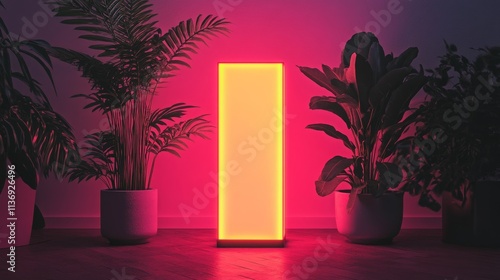 3D neon-lit pedestal designed as a mockup podium for presentations or displays