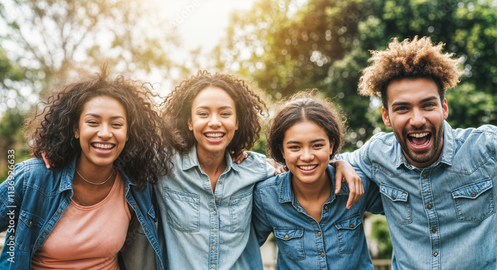 Multiethnic diverse group of people having fun outdoor - Diversity lifestyle concept Multiethnic diverse group of people having fun outdoor - Diversity lifestyle concept