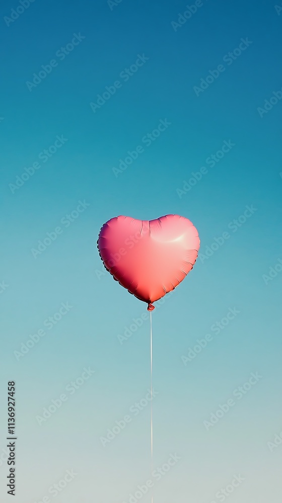 Pink heart shaped balloon floating in a clear blue sky Pink heart shaped balloon floating in a clear blue sky