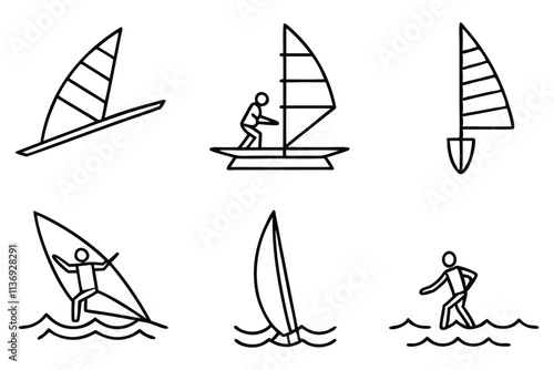 Windsurfing competition line art ocean breeze