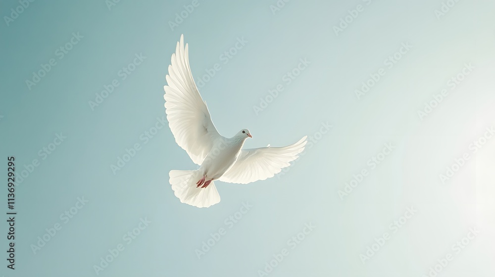 Fototapeta premium White Dove Soaring Through A Clear Sky