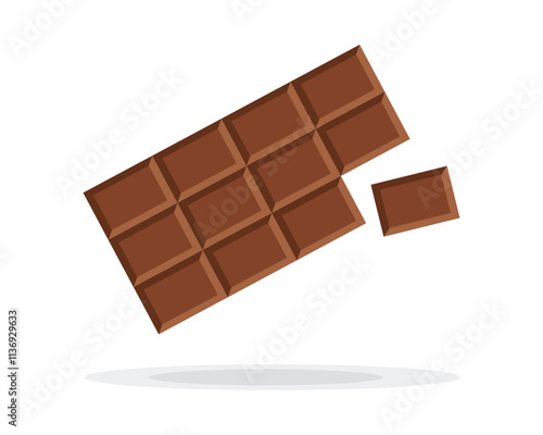Chocolate bar on white background, vector illustration. Milk chocolate. Broken Chocolate bar isolated on a white background. Cocoa and confectionery industry concept.
