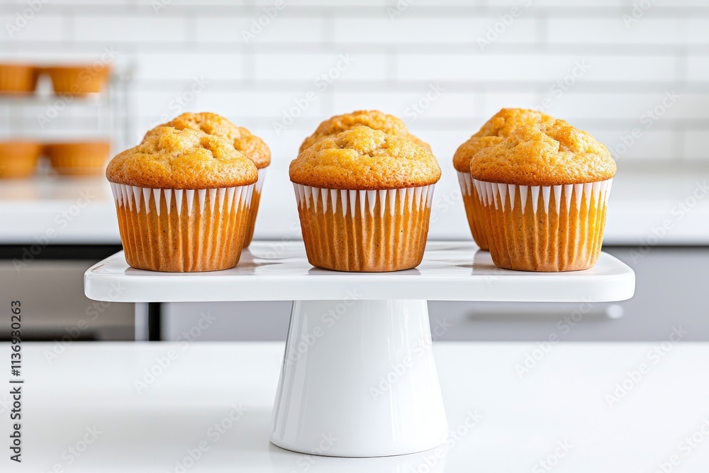 A display of traditional homemade muffins on a sleek kitchen counter, complemented by festive winter decorations for the holiday season. A display of traditional homemade muffins on a sleek kitchen counter, complemented by festive winter decorations for the holiday season.