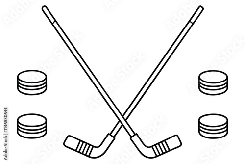 Hockey stick and puck line art illustration