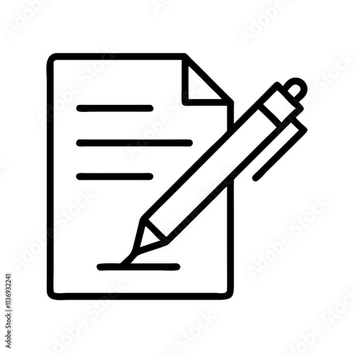 pen and paper icon, poet’s day line art, poets icon - simple black line art icon of pen and paper, symbolizing poets day celebrations. poet vector art.