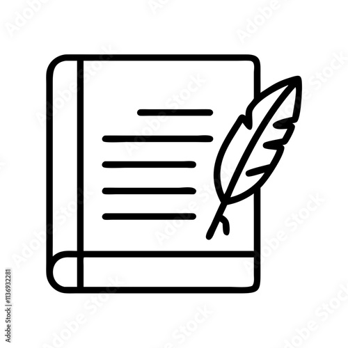 poetry journal icon, poet’s day line art, poets icon - simple black line art icon of poetry journal, symbolizing poets day celebrations. poet vector art.