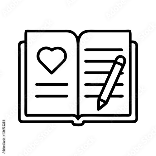 poetry journal icon, poet’s day line art, poets icon - simple black line art icon of poetry journal, symbolizing poets day celebrations. poet vector art.