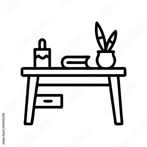 poet s desk icon, poet’s day line art, poets icon - simple black line art icon of poet s desk, symbolizing poets day celebrations. poet vector art.