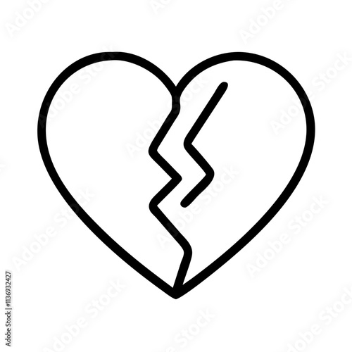 broken heart for love poems icon, poet’s day line art, poets icon - simple black line art icon of broken heart for love poems, symbolizing poets day celebrations. poet vector art.