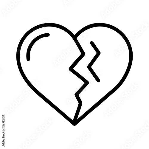 broken heart for love poems icon, poet’s day line art, poets icon - simple black line art icon of broken heart for love poems, symbolizing poets day celebrations. poet vector art.