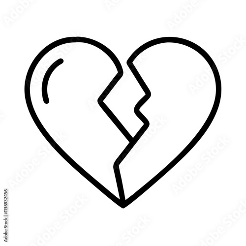 broken heart for love poems icon, poet’s day line art, poets icon - simple black line art icon of broken heart for love poems, symbolizing poets day celebrations. poet vector art.