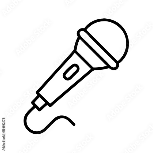 microphone for spoken word icon, poet’s day line art, poets icon - simple black line art icon of microphone for spoken word, symbolizing poets day celebrations. poet vector art.