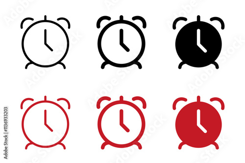Alarm clock icon. Time symbol. Morning watch sign. Hours and minute watch pictogram. Reminder illustration.