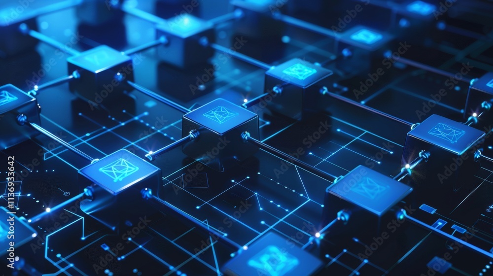 Obraz premium Minimalist blue and white gradient background featuring subtle blockchain accents for video use