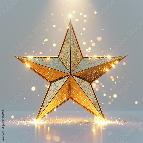 Golden Glowing Star on White Background