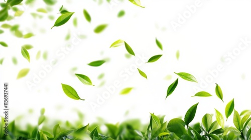 Wallpaper Mural Beautiful Green Tea Leaves Falling and Lush Plants Background Torontodigital.ca
