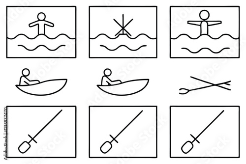 Canoe slalom course line art drawing