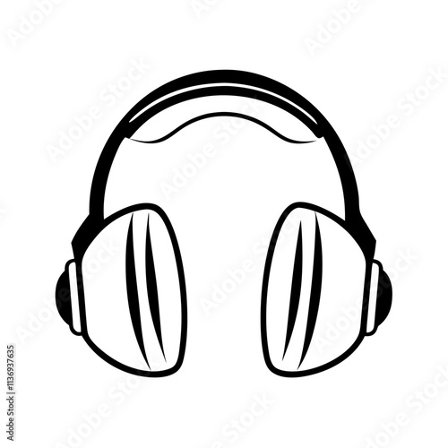 Protective ear muffs icon in black and white.  
