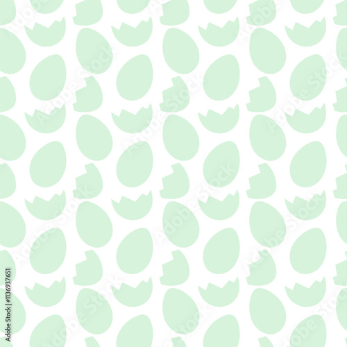 Easter eggs and Cracked eggshell Seamless Pattern in trendy monochrome green. Wallpaper Background