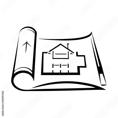 Construction blueprint icon in black and white.  

