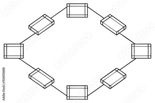 Boxing ring layout line art design