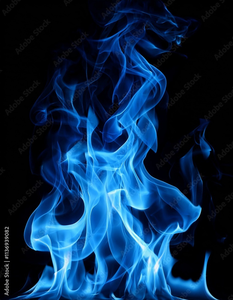 Fototapeta premium image de feu bleu sur fond, noir, flammes brulantes de gaz en ia
