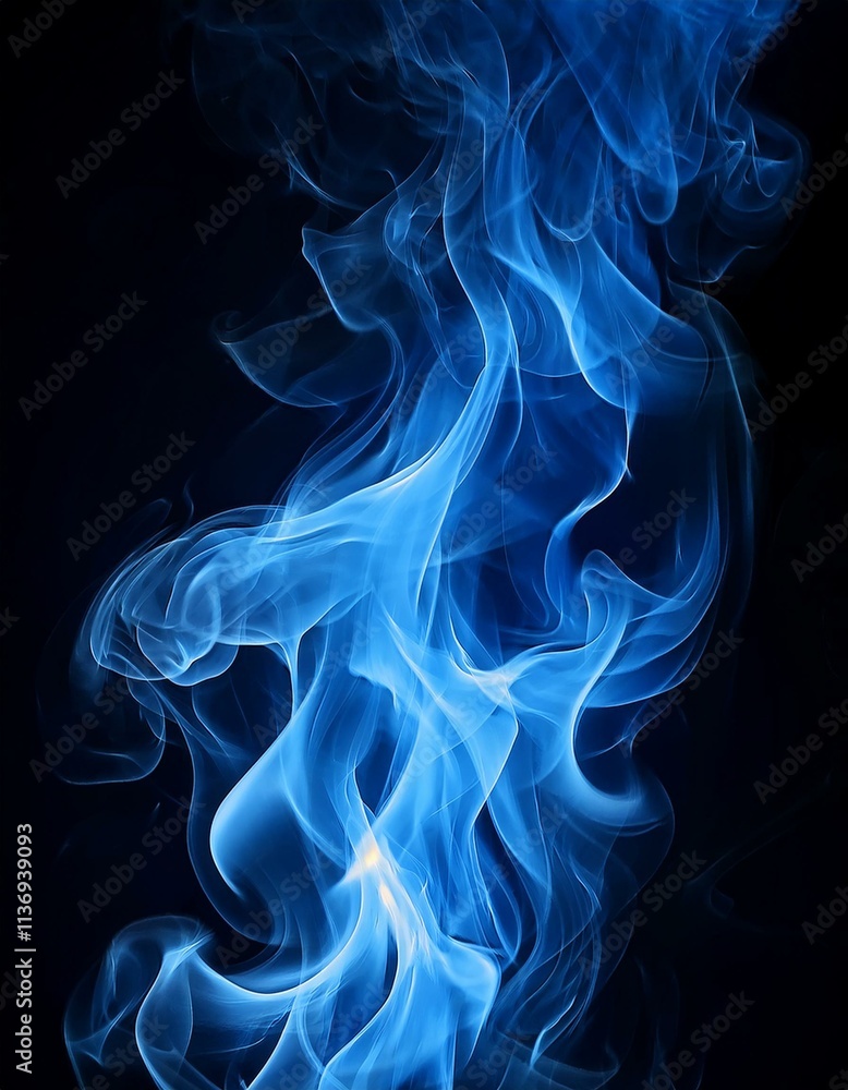 Fototapeta premium image de feu bleu sur fond, noir, flammes de gaz brulantes en ia