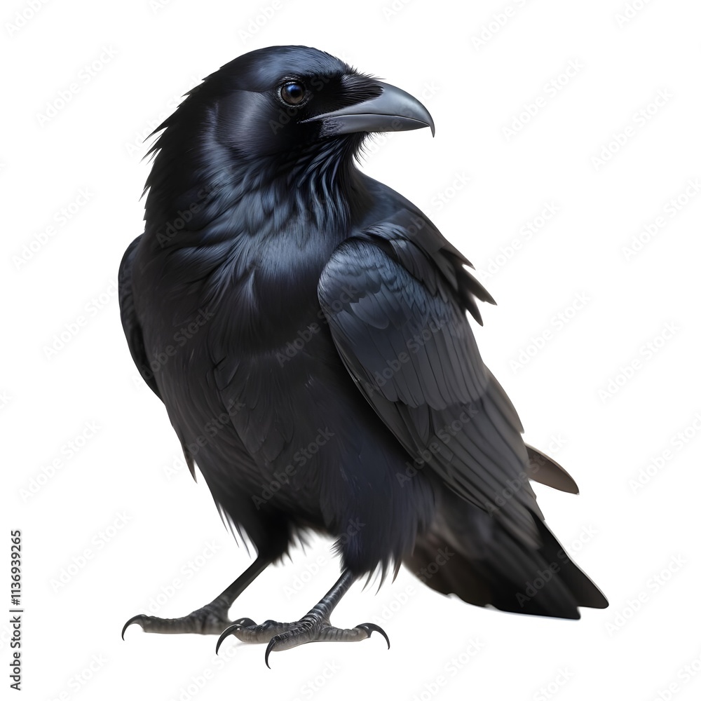 Fototapeta premium A close-up portrait of a black raven with its beak open, showing its sharp features and glossy feathers