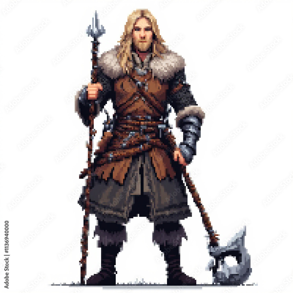 Pixel art Nordic viking warrior Pixel art Nordic viking warrior