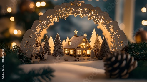 Traditional Erzgebirge Christmas Schwibbogen Scenes with Warm Lighting and Winter Charm - Wide Format
