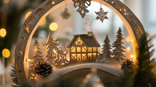 Traditional Erzgebirge Christmas Schwibbogen Scenes with Warm Lighting and Winter Charm - Wide Format