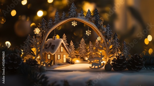 Traditional Erzgebirge Christmas Schwibbogen Scenes with Warm Lighting and Winter Charm - Wide Format