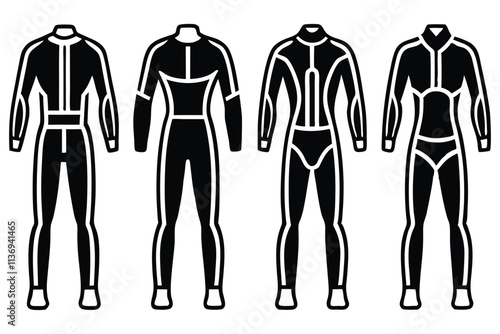 Diving wetsuit line art underwater gear