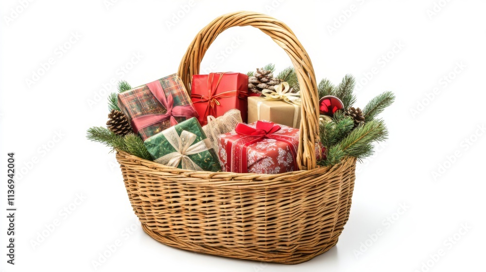 Christmas Basket Filled with Gifts and Decorations Christmas Basket Filled with Gifts and Decorations