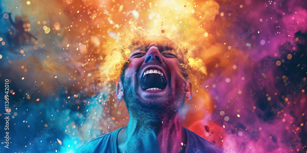 Man Screaming with Multicolored Smoke and Sparks Man Screaming with Multicolored Smoke and Sparks
