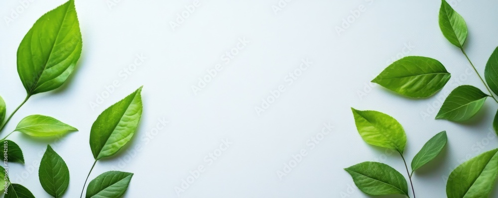 Beautifully Illustrated Green Leaves on White with copy-space. Invitation Wallpaper. Beautifully Illustrated Green Leaves on White with copy-space. Invitation Wallpaper.