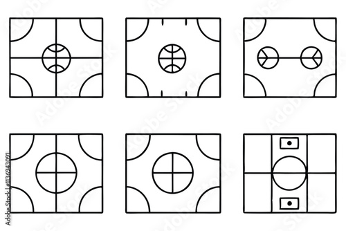 Basketball court dimensions line art design