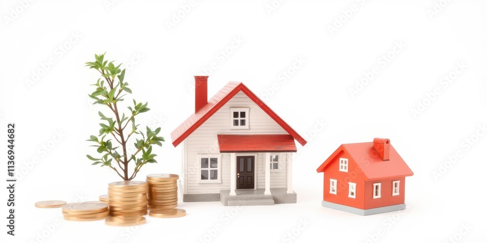 Illustration of a house with a loan icon, symbolizing mortgage and real estate financing, property, ownership Illustration of a house with a loan icon, symbolizing mortgage and real estate financing, property, ownership