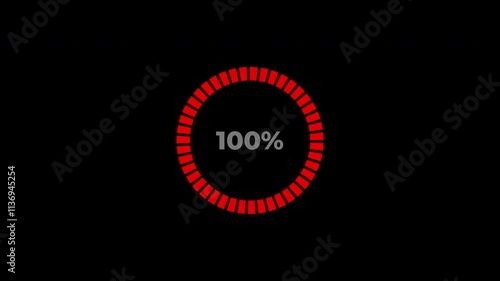 Counting 0 to 100 Percentage Loading red Circle on Dark Background