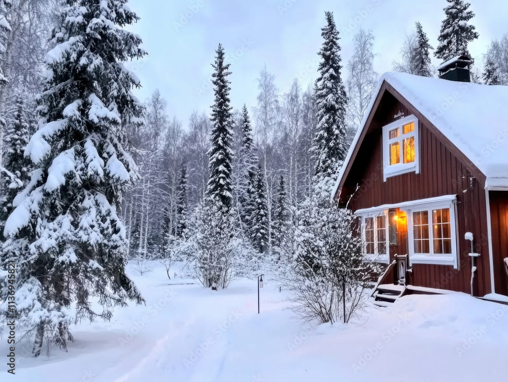 Beautiful winter landscape with large country house Beautiful winter landscape with large country house