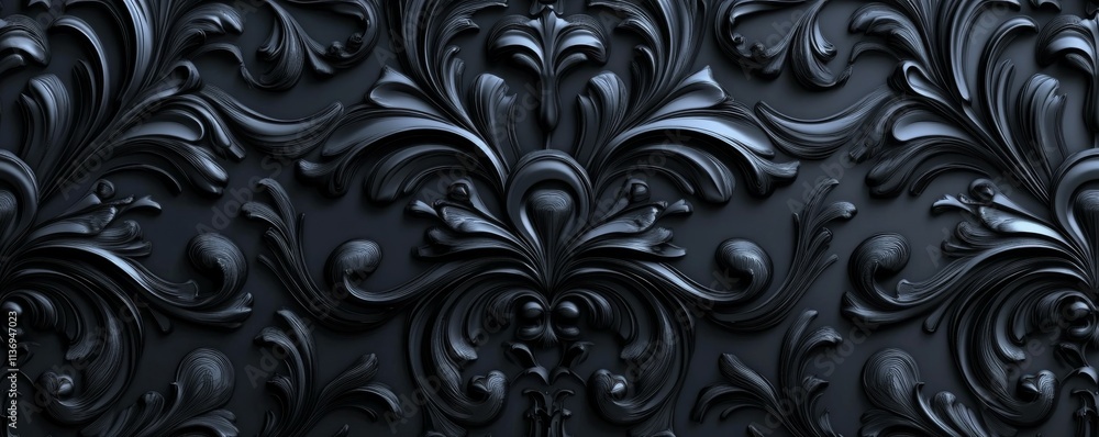 Elegant Dark Decorative Pattern Wallpaper. Black Baroque Background. Elegant Dark Decorative Pattern Wallpaper. Black Baroque Background.