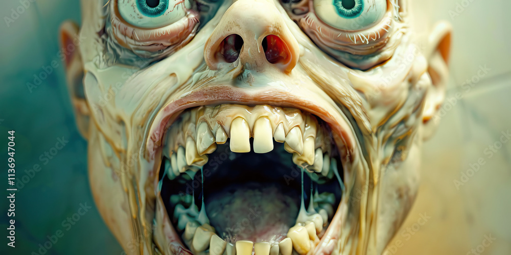 Digital Rendering of Grotesque Face with Open Mouth and Saliva Digital Rendering of Grotesque Face with Open Mouth and Saliva