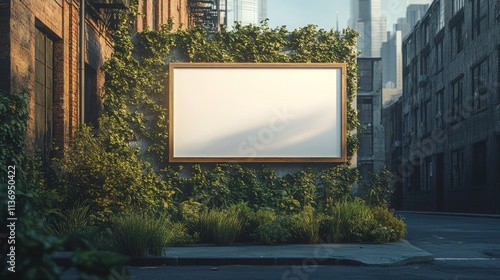 Outdoor landscape billboard for advertising. Modern aesthetic white empty Mock-up for business or celebration event. Banner with copy space photo