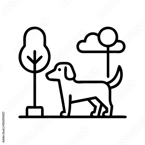 dog park icon, dog day line art, dog day icon - simple black line art icon of dog park, for dog day celebrations. dog day vector art.