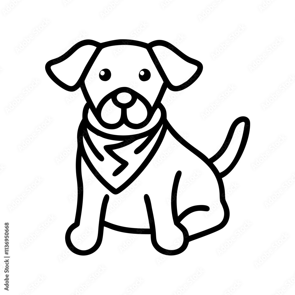 dog with a bandana icon, dog day line art, dog day icon - simple black line art icon of dog with a bandana, for dog day celebrations. dog day vector art. dog with a bandana icon, dog day line art, dog day icon - simple black line art icon of dog with a bandana, for dog day celebrations. dog day vector art.